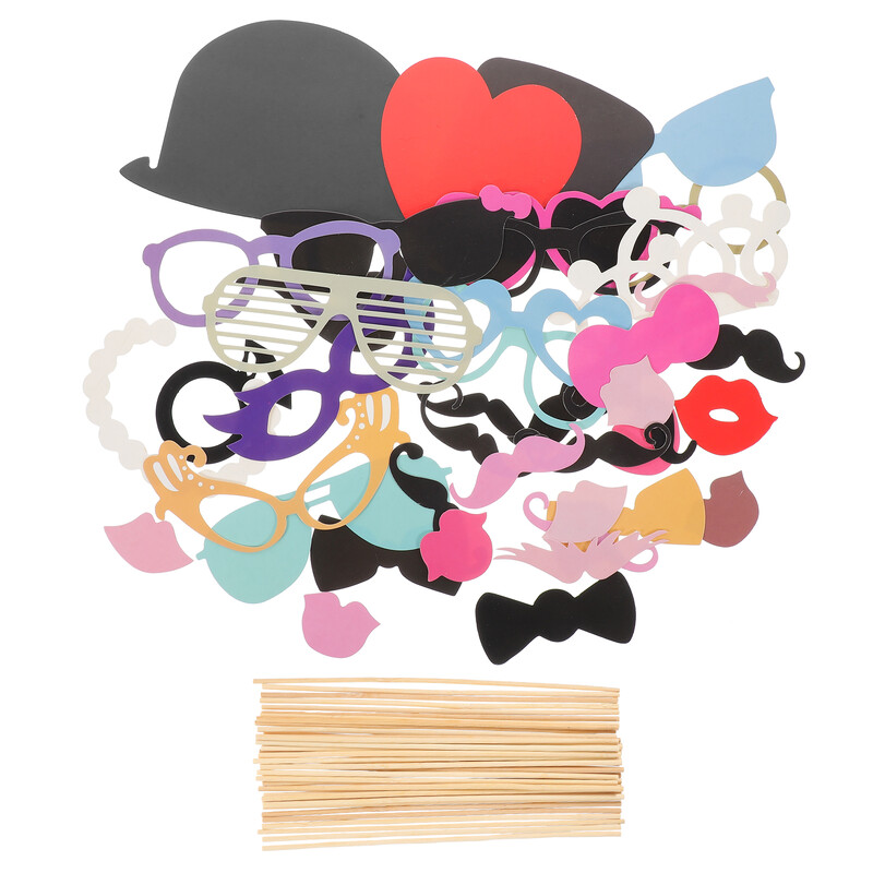 44-în-1 ochelari de bricolaj mustață buze roșii papion pălării pe bețișoare nunta petrecere de aniversare cabină foto recuzită