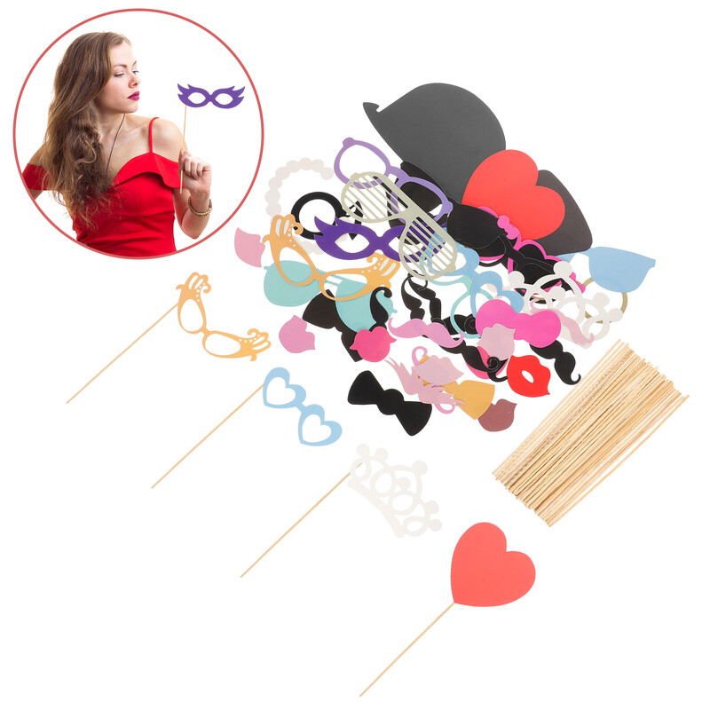 44-în-1 ochelari de bricolaj mustață buze roșii papion pălării pe bețișoare nunta petrecere de aniversare cabină foto recuzită