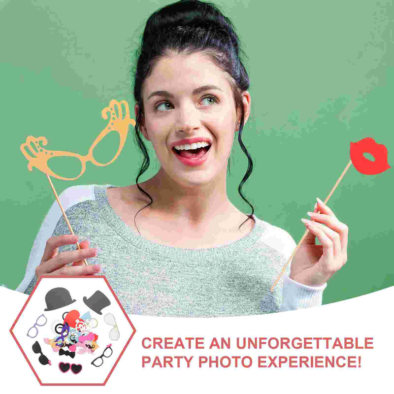 44-în-1 ochelari de bricolaj mustață buze roșii papion pălării pe bețișoare nunta petrecere de aniversare cabină foto recuzită