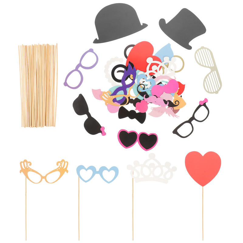 44-în-1 ochelari de bricolaj mustață buze roșii papion pălării pe bețișoare nunta petrecere de aniversare cabină foto recuzită