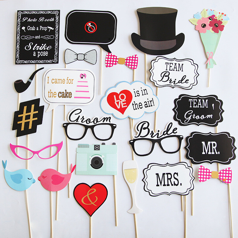 Esküvői dekoráció Fotófülke kellékek Barkácsolás Bajusz Ajkak Szemüvegek Csapat Menyasszony Vőlegény Mrs Mrs Menyasszonyi Zuhany Dekor Leánybúcsú kellékek
