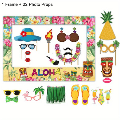 Hawaii Party Aloha Photo Booth kellékek keret Nyári trópusi Luau Beach Party kellékek Boldog születésnapot Esküvői dekoráció