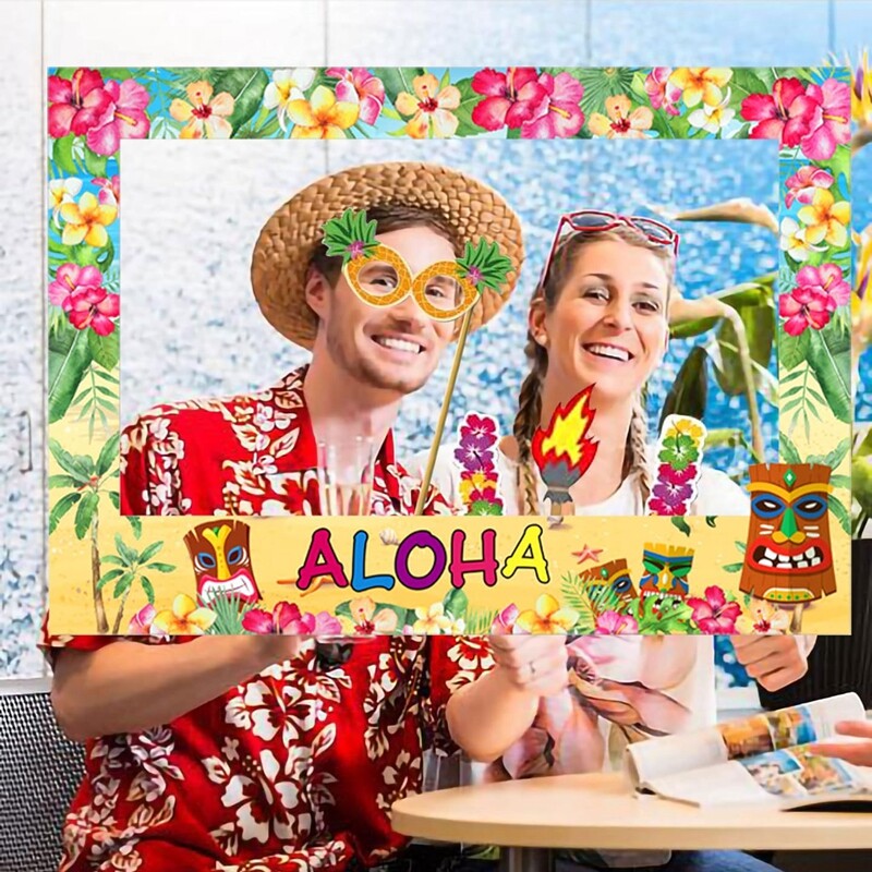 Hawaii Party Aloha Photo Booth kellékek keret Nyári trópusi Luau Beach Party kellékek Boldog születésnapot Esküvői dekoráció