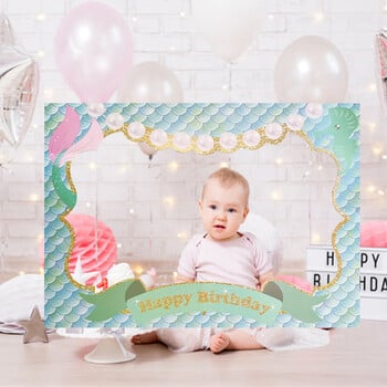 1Pcs Mermaid Happy Birthday Photo Booth Props Frame Baby Shower Under The Sea Birthday Party PhotoBooth Props Консумативи