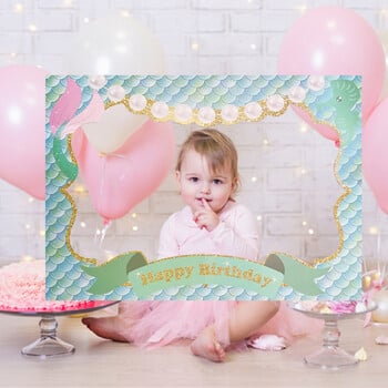 1Pcs Mermaid Happy Birthday Photo Booth Props Frame Baby Shower Under The Sea Birthday Party PhotoBooth Props Консумативи