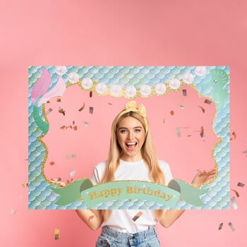 1Pcs Mermaid Happy Birthday Photo Booth Props Frame Baby Shower Under The Sea Birthday Party PhotoBooth Props Консумативи