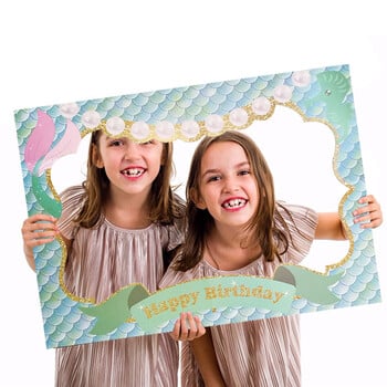 1Pcs Mermaid Happy Birthday Photo Booth Props Frame Baby Shower Under The Sea Birthday Party PhotoBooth Props Консумативи