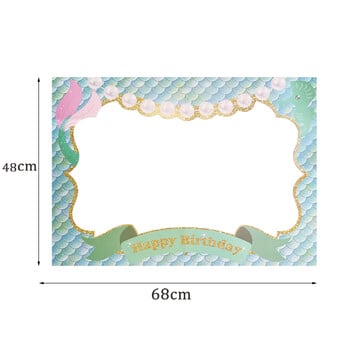 1Pcs Mermaid Happy Birthday Photo Booth Props Frame Baby Shower Under The Sea Birthday Party PhotoBooth Props Консумативи