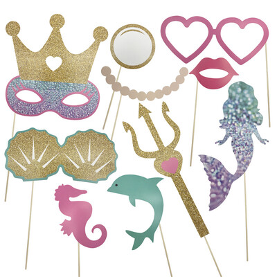 1 db Mermaid Boldog születésnapot Photo Booth kellékek keret Babazuhany a tenger alatt Lány születésnapi parti PhotoBooth kellékek