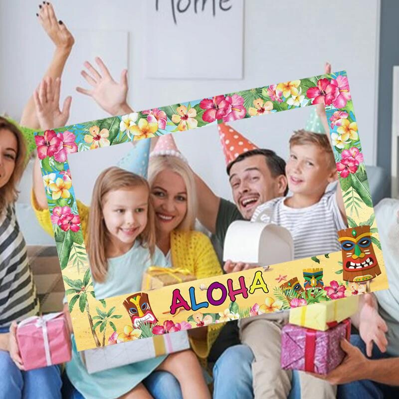 Hawaii Party Photo Booth kellékek Aloha papírkeret nyári trópusi Luau Beach Party dekorációhoz esküvői születésnapi kellékek