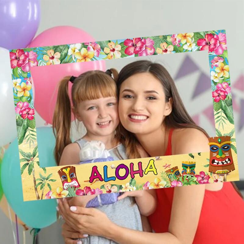 Hawaii Party Photo Booth kellékek Aloha papírkeret nyári trópusi Luau Beach Party dekorációhoz esküvői születésnapi kellékek