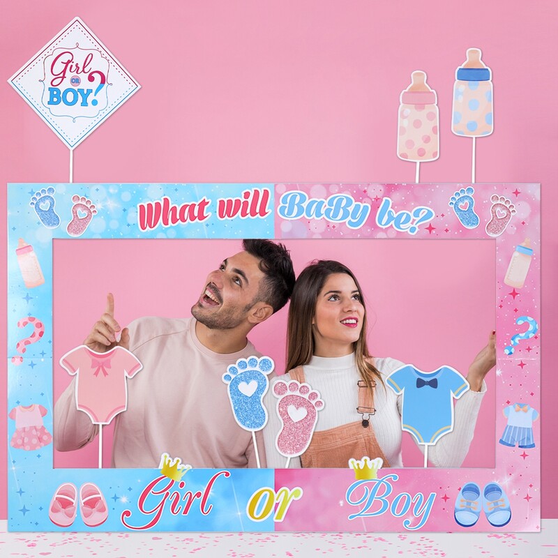 Recuzită pentru cabină foto pentru băiat sau fată Recuzită pentru cabină foto pentru petrecere pentru dezvăluirea genului Cadru portabil pentru baby Shower La mulți ani de decorațiuni