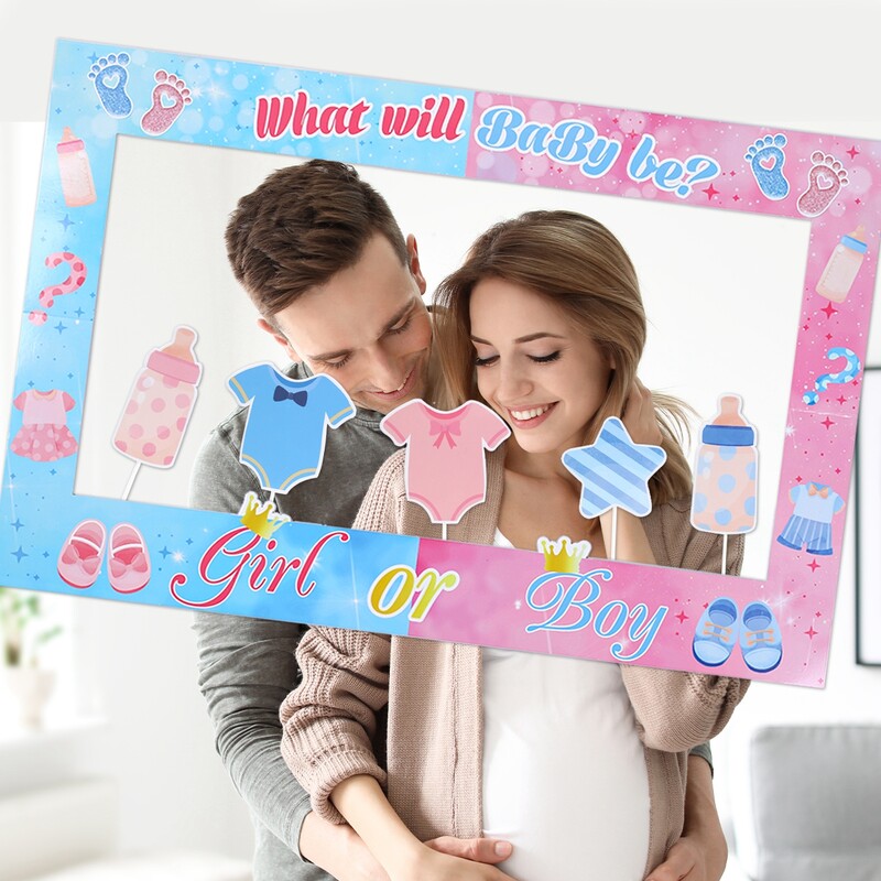 Recuzită pentru cabină foto pentru băiat sau fată Recuzită pentru cabină foto pentru petrecere pentru dezvăluirea genului Cadru portabil pentru baby Shower La mulți ani de decorațiuni