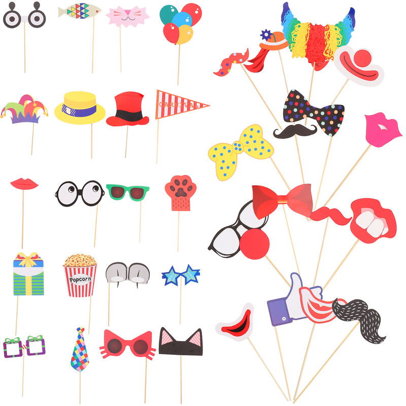 36 ΤΕΜ Αξεσουάρ φωτογραφικού θαλάμου Photobooth Hen Party Wedding Props Graduation 2021 Circus Birthday Carnival for Clown