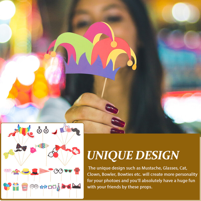 36 ΤΕΜ Αξεσουάρ φωτογραφικού θαλάμου Photobooth Hen Party Wedding Props Graduation 2021 Circus Birthday Carnival for Clown