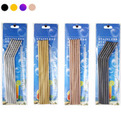 6 τμχ Μεταλλικά επαναχρησιμοποιήσιμα 304 καλαμάκια από ανοξείδωτο ατσάλι ίσια λυγισμένα καλαμάκια πόσιμου με θήκη καθαρισμού βουρτσών σετ αξεσουάρ Party Bar