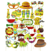 29/33 db Hawaii Flamingo Photobooth Hawaii Trópusi Nyári Photo Booth kellékek Leánybúcsú Esküvői Party Barkács dekoráció