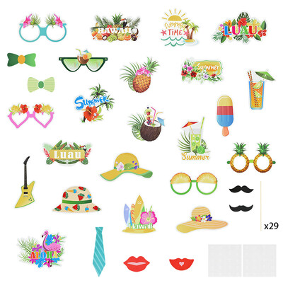 29/33 db Hawaii Flamingo Photobooth Hawaii Trópusi Nyári Photo Booth kellékek Leánybúcsú Esküvői Party Barkács dekoráció