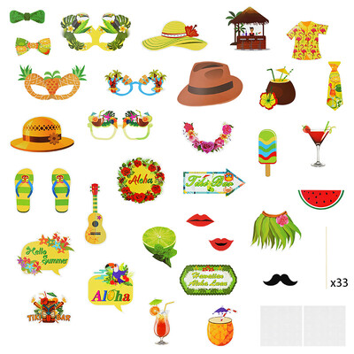 29/33 db Hawaii Flamingo Photobooth Hawaii Trópusi Nyári Photo Booth kellékek Leánybúcsú Esküvői Party Barkács dekoráció