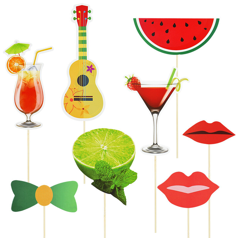 29/33 db Hawaii Flamingo Photobooth Hawaii Trópusi Nyári Photo Booth kellékek Leánybúcsú Esküvői Party Barkács dekoráció