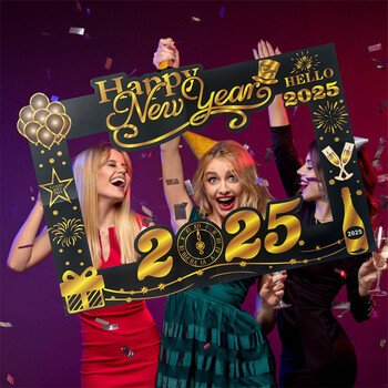 1Pcs 2025 Happy New Year Party Handheld Photo Booth Props Πλαίσιο Χριστουγεννιάτικου πρωτοχρονιάτικου πάρτι Παιδικό πάρτι για ενήλικες PhotoBooth Prop Home