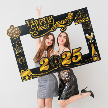 1Pcs 2025 Happy New Year Party Handheld Photo Booth Props Πλαίσιο Χριστουγεννιάτικου πρωτοχρονιάτικου πάρτι Παιδικό πάρτι για ενήλικες PhotoBooth Prop Home