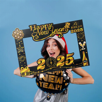 1Pcs 2025 Happy New Year Party Handheld Photo Booth Props Πλαίσιο Χριστουγεννιάτικου πρωτοχρονιάτικου πάρτι Παιδικό πάρτι για ενήλικες PhotoBooth Prop Home