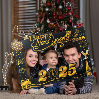 1Pcs 2025 Happy New Year Party Handheld Photo Booth Props Πλαίσιο Χριστουγεννιάτικου πρωτοχρονιάτικου πάρτι Παιδικό πάρτι για ενήλικες PhotoBooth Prop Home