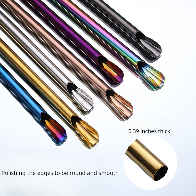 Daugkartinio naudojimo smėlio ledo geriamojo šiaudelio nešiojamasis 304 nerūdijančio plieno šiaudų metalinių šiaudelių rinkinys Pieno kokteilio burbuliukų arbatos kavos šiaudelių gėrimas