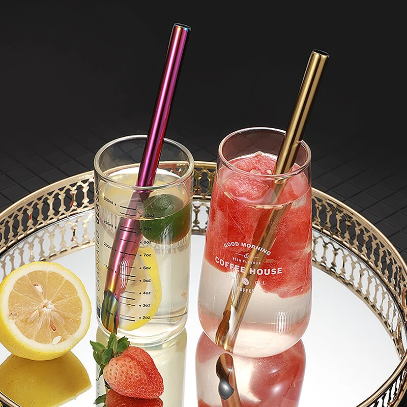 Daugkartinio naudojimo smėlio ledo geriamojo šiaudelio nešiojamasis 304 nerūdijančio plieno šiaudų metalinių šiaudelių rinkinys Pieno kokteilio burbuliukų arbatos kavos šiaudelių gėrimas