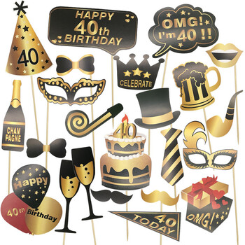 26Pcs 30 40 50 60 Year Birthday Photobooth Подпори за възрастни парти за рожден ден Мъже Жени Годишнина Забавни Photobooth Подпори Доставки