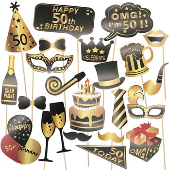 26Pcs 30 40 50 60 Year Birthday Photobooth Подпори за възрастни парти за рожден ден Мъже Жени Годишнина Забавни Photobooth Подпори Доставки