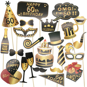 26Pcs 30 40 50 60 Year Birthday Photobooth Подпори за възрастни парти за рожден ден Мъже Жени Годишнина Забавни Photobooth Подпори Доставки