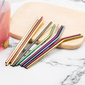 Paiele colorate din oțel inoxidabil 304, reutilizabile, îndoite drept, paie de băut din metal cu set de perii de curățare Accesorii pentru bar de petrecere