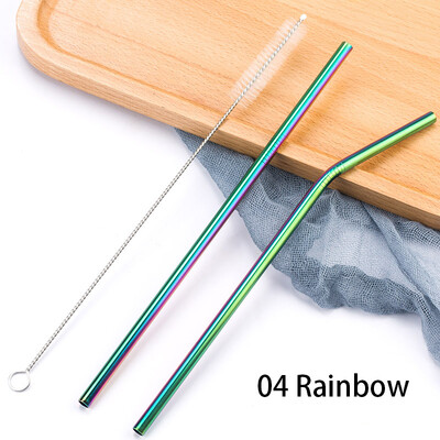 Paiele colorate din oțel inoxidabil 304, reutilizabile, îndoite drept, paie de băut din metal cu set de perii de curățare Accesorii pentru bar de petrecere