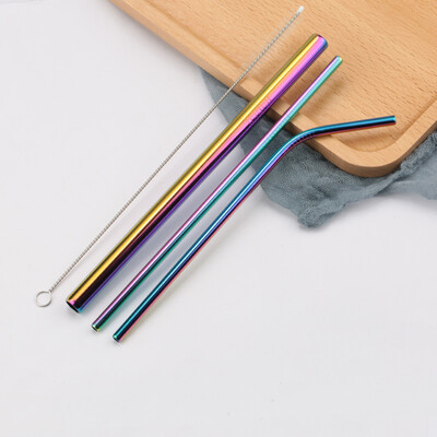 Paiele colorate din oțel inoxidabil 304, reutilizabile, îndoite drept, paie de băut din metal cu set de perii de curățare Accesorii pentru bar de petrecere