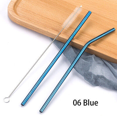 Paiele colorate din oțel inoxidabil 304, reutilizabile, îndoite drept, paie de băut din metal cu set de perii de curățare Accesorii pentru bar de petrecere