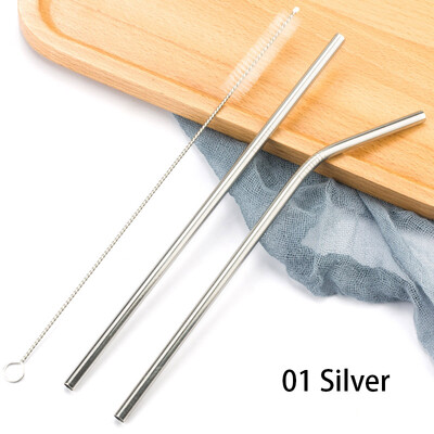 Paiele colorate din oțel inoxidabil 304, reutilizabile, îndoite drept, paie de băut din metal cu set de perii de curățare Accesorii pentru bar de petrecere