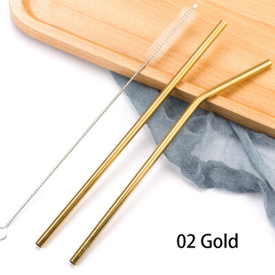 Paiele colorate din oțel inoxidabil 304, reutilizabile, îndoite drept, paie de băut din metal cu set de perii de curățare Accesorii pentru bar de petrecere
