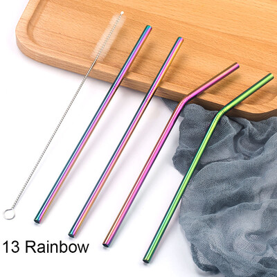 Paiele colorate din oțel inoxidabil 304, reutilizabile, îndoite drept, paie de băut din metal cu set de perii de curățare Accesorii pentru bar de petrecere