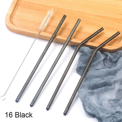 Paiele colorate din oțel inoxidabil 304, reutilizabile, îndoite drept, paie de băut din metal cu set de perii de curățare Accesorii pentru bar de petrecere
