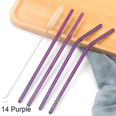 Paiele colorate din oțel inoxidabil 304, reutilizabile, îndoite drept, paie de băut din metal cu set de perii de curățare Accesorii pentru bar de petrecere