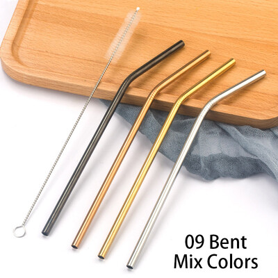 Paiele colorate din oțel inoxidabil 304, reutilizabile, îndoite drept, paie de băut din metal cu set de perii de curățare Accesorii pentru bar de petrecere