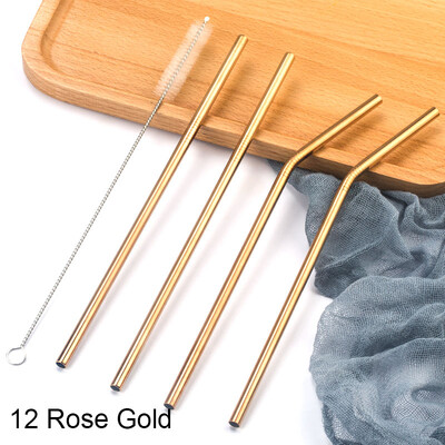Paiele colorate din oțel inoxidabil 304, reutilizabile, îndoite drept, paie de băut din metal cu set de perii de curățare Accesorii pentru bar de petrecere