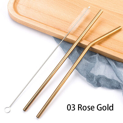 Paiele colorate din oțel inoxidabil 304, reutilizabile, îndoite drept, paie de băut din metal cu set de perii de curățare Accesorii pentru bar de petrecere