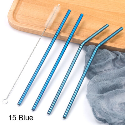Paiele colorate din oțel inoxidabil 304, reutilizabile, îndoite drept, paie de băut din metal cu set de perii de curățare Accesorii pentru bar de petrecere