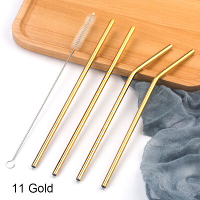 Paiele colorate din oțel inoxidabil 304, reutilizabile, îndoite drept, paie de băut din metal cu set de perii de curățare Accesorii pentru bar de petrecere