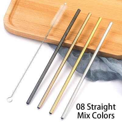 Paiele colorate din oțel inoxidabil 304, reutilizabile, îndoite drept, paie de băut din metal cu set de perii de curățare Accesorii pentru bar de petrecere