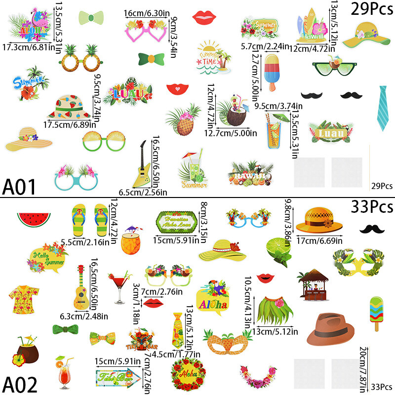 29/33Pcs Hawaiian Funny Photo Booth Props Χαβανέζικη διακόσμηση πάρτι Τροπικό γαμήλιο Photobooth Διακόσμηση καλοκαιρινών πάρτι