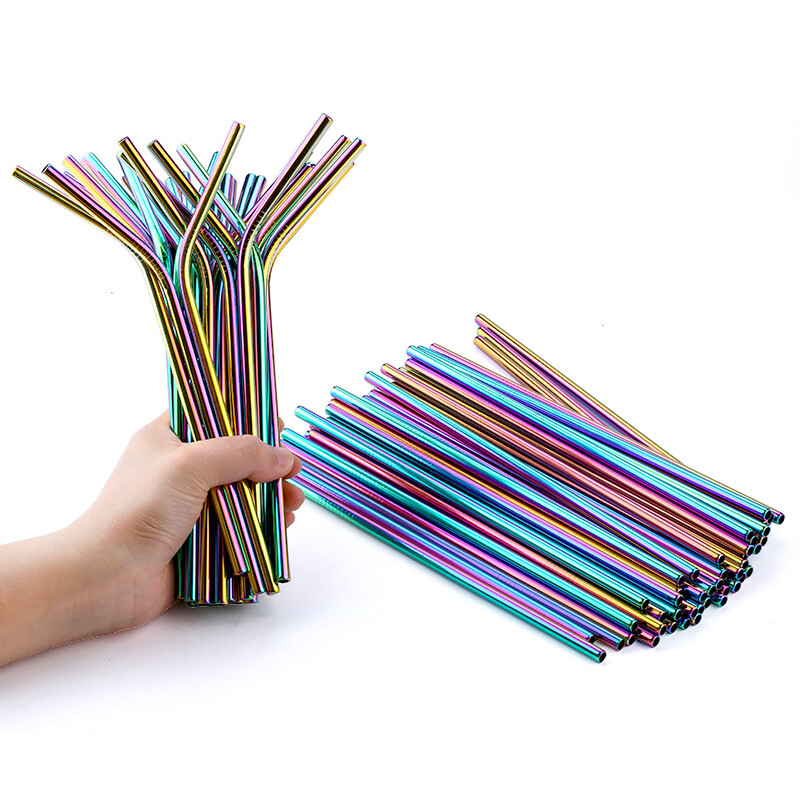 FAIS DU daugkartinio naudojimo geriamųjų šiaudelių metaliniai šiaudeliai 304 nerūdijančio plieno šiaudelių rinkinys su šepečiu, tiesiu sulenktu baru vakarėlio priedu